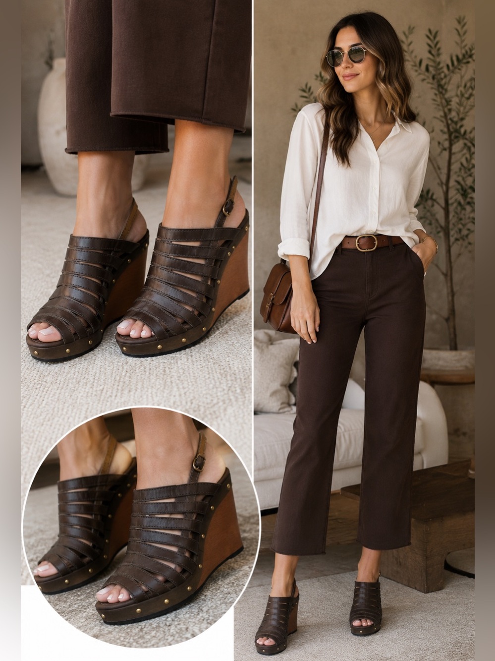 GEOX Respira chocolate brown strappy studded platform wedges Sz 38.5